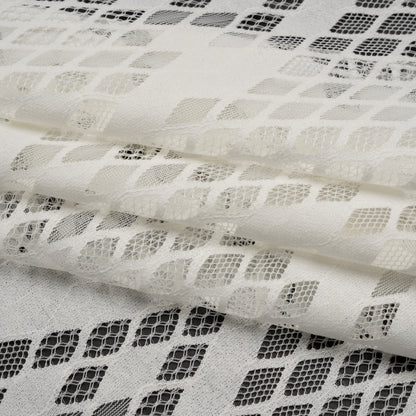 Raschel Lace with Eyelash Fringe Edges - Ivory Diamond Argyle