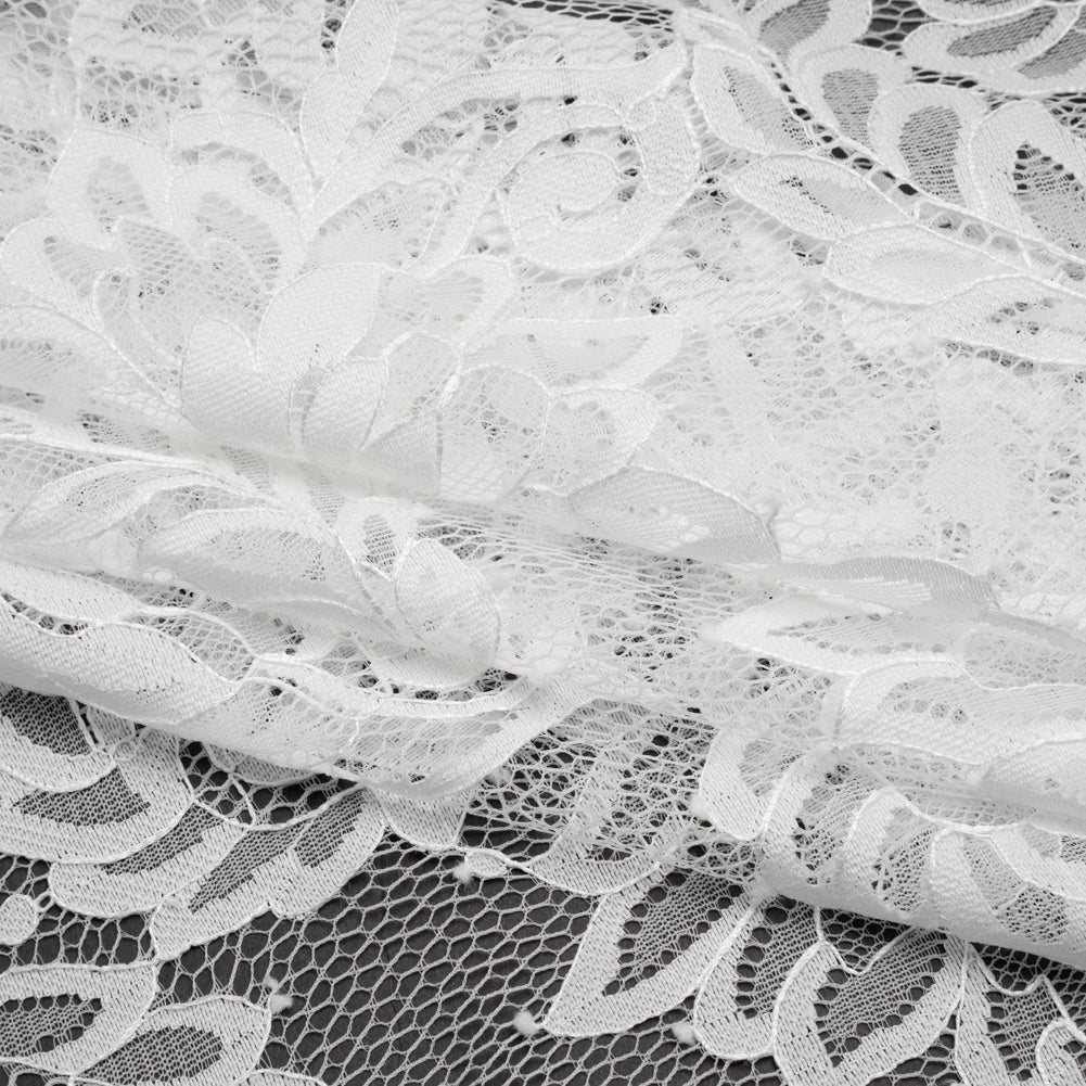 Corded Lace with Finished Scalloped Edges - Ivory Flowers and Leaves Folded