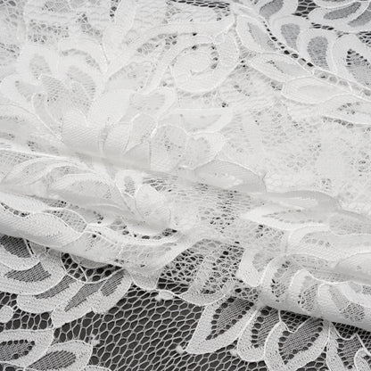 Corded Lace with Finished Scalloped Edges - Ivory Flowers and Leaves Folded