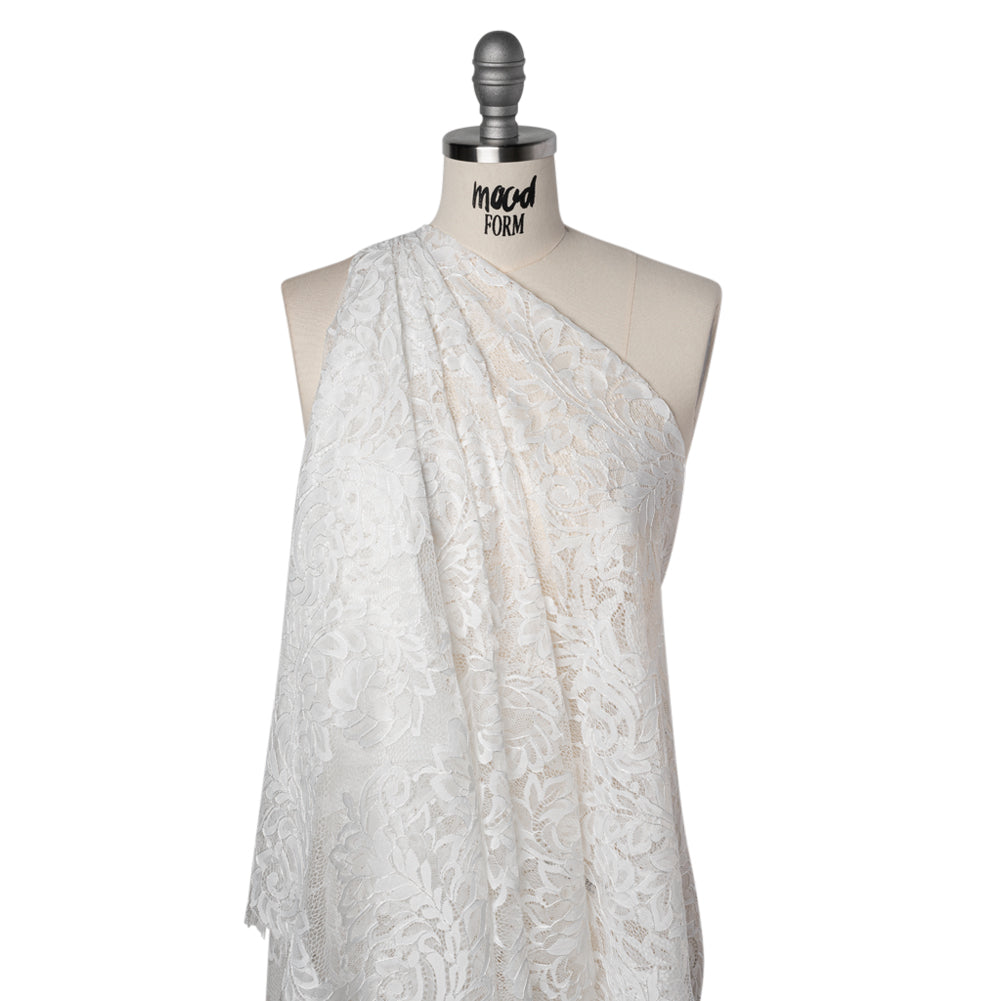 Corded Lace with Finished Scalloped Edges - Ivory Flowers and Leaves Drape
