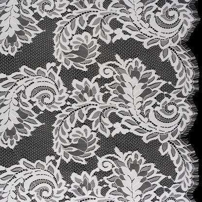 Corded Lace with Finished Scalloped Edges - Ivory Flowers and Leaves