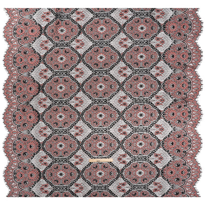Raschel Lace with Finished Scalloped Edges - Black and Dusty Rose Sunflowers and Daisies Full