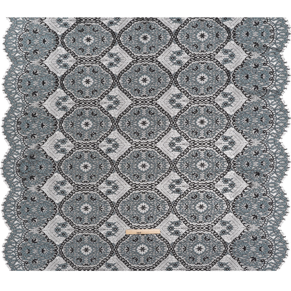 Raschel Lace with Finished Scalloped Edges - Black and Charcoal Sunflowers and Daisies Full