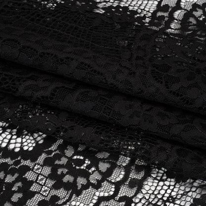 Raschel Lace with Finished Scalloped Edges - Black Sunflowers and Daisies