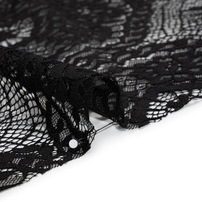 Raschel Lace with Finished Scalloped Edges - Black Sunflowers and Daisies