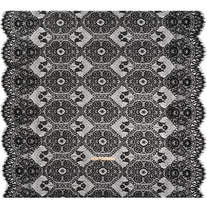 Raschel Lace with Finished Scalloped Edges - Black Sunflowers and Daisies