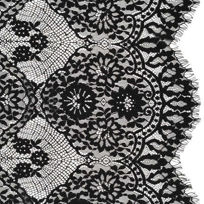 Raschel Lace with Finished Scalloped Edges - Black Sunflowers and Daisies