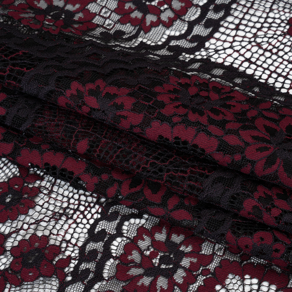 Raschel Lace with Finished Scalloped Edges - Black and Chocolate Truffle Sunflowers and Daisies - Folded