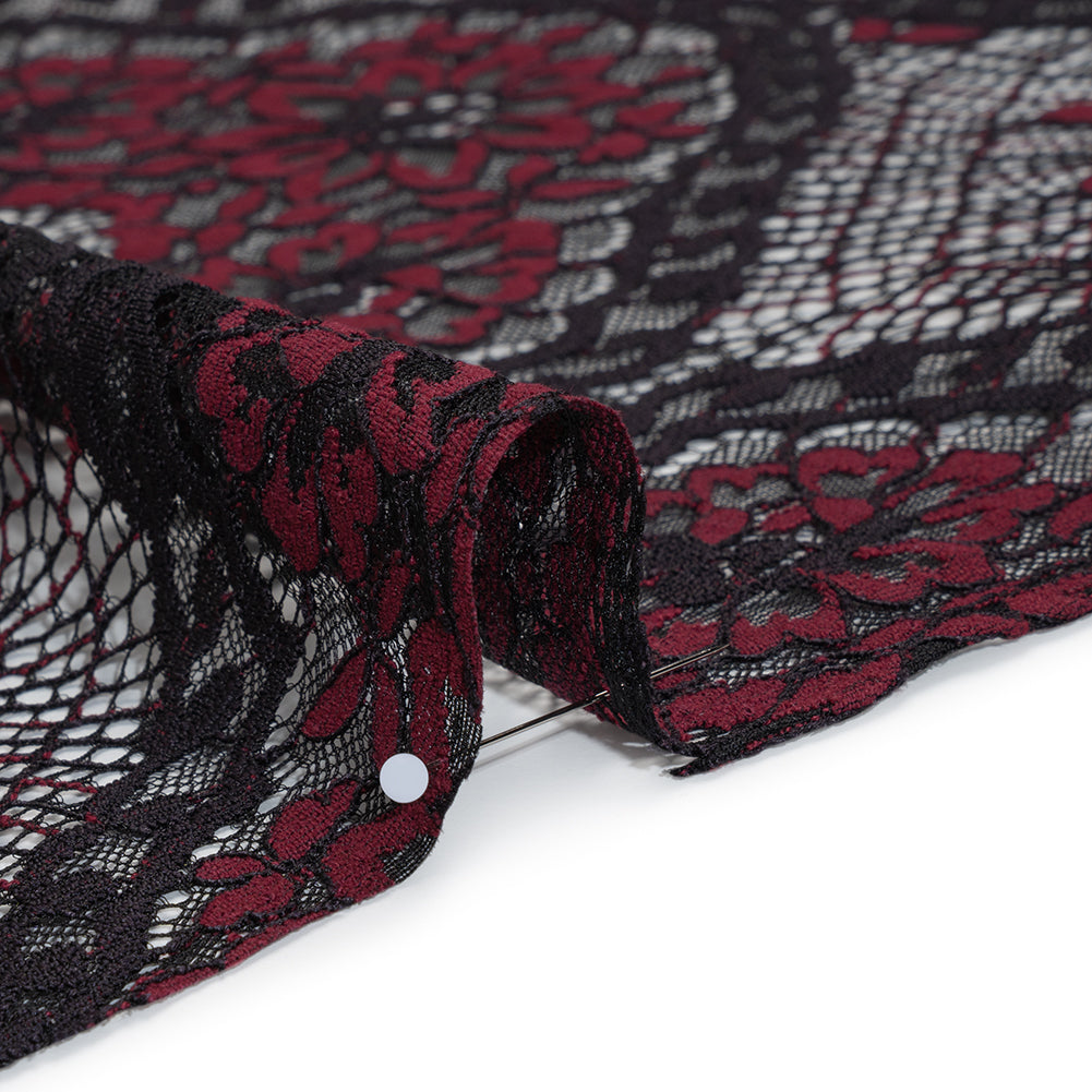 Raschel Lace with Finished Scalloped Edges - Black and Chocolate Truffle Sunflowers and Daisies - Detail