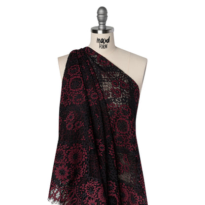 Raschel Lace with Finished Scalloped Edges - Black and Chocolate Truffle Sunflowers and Daisies
