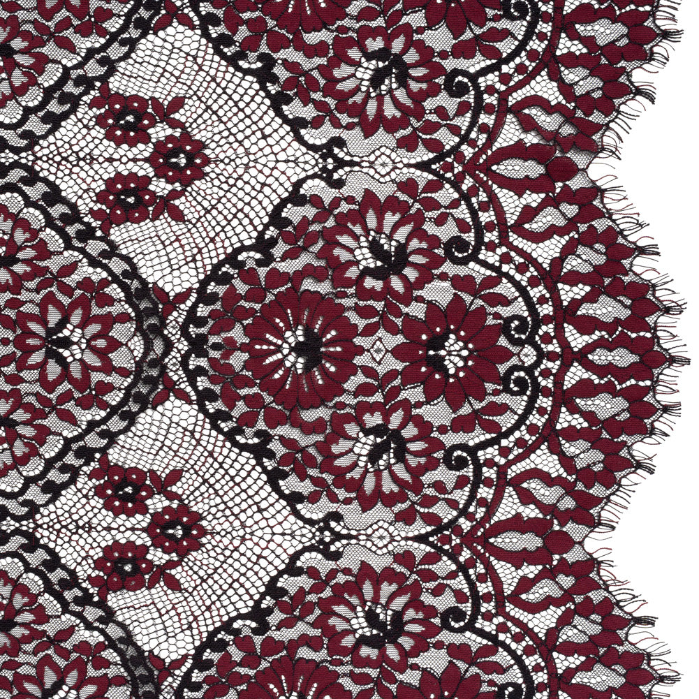Raschel Lace with Finished Scalloped Edges - Black and Chocolate Truffle Sunflowers and Daisies