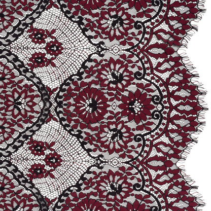 Raschel Lace with Finished Scalloped Edges - Black and Chocolate Truffle Sunflowers and Daisies