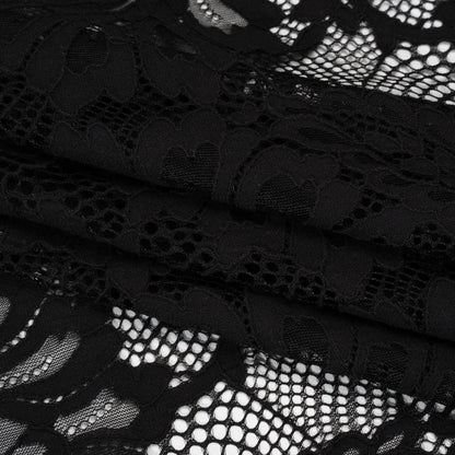 Corded Lace with Finished Scalloped Edges - Black Bold Florals