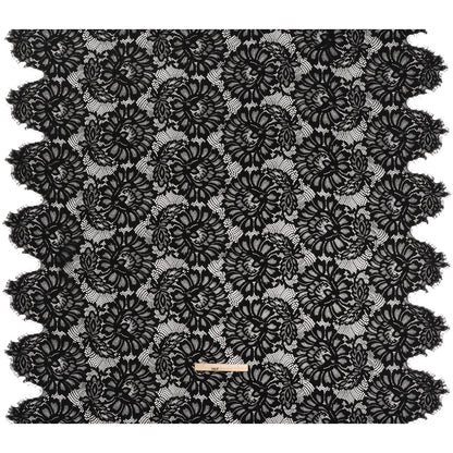 Corded Lace with Finished Scalloped Edges - Black Bold Florals