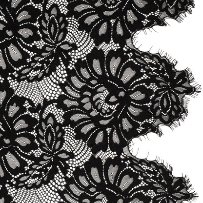 Corded Lace with Finished Scalloped Edges - Black Bold Florals