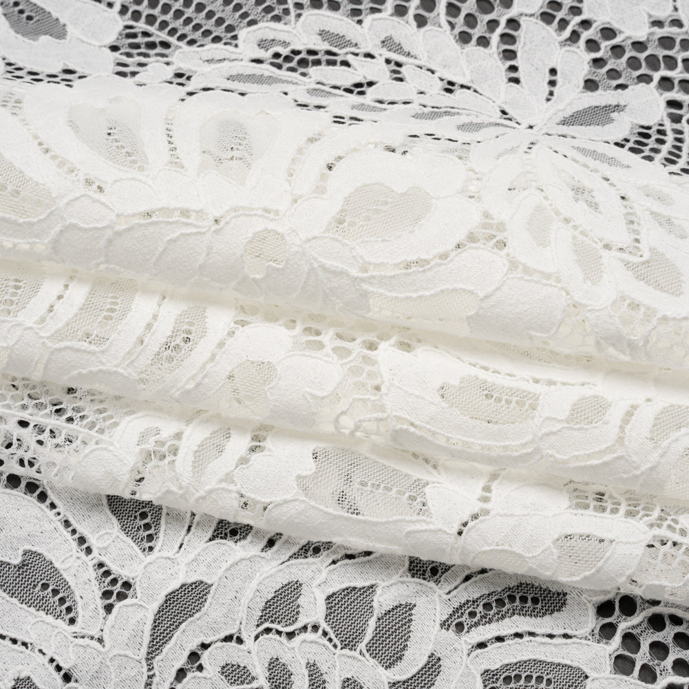 Corded Lace with Finished Scalloped Edges - Ivory Bold Florals