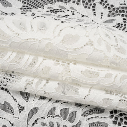 Corded Lace with Finished Scalloped Edges - Ivory Bold Florals