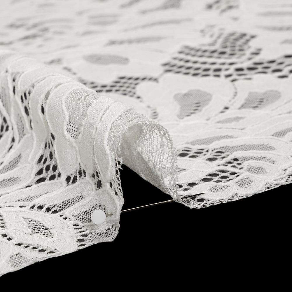 Corded Lace with Finished Scalloped Edges - Ivory Bold Florals