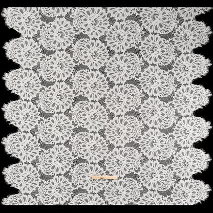 Corded Lace with Finished Scalloped Edges - Ivory Bold Florals