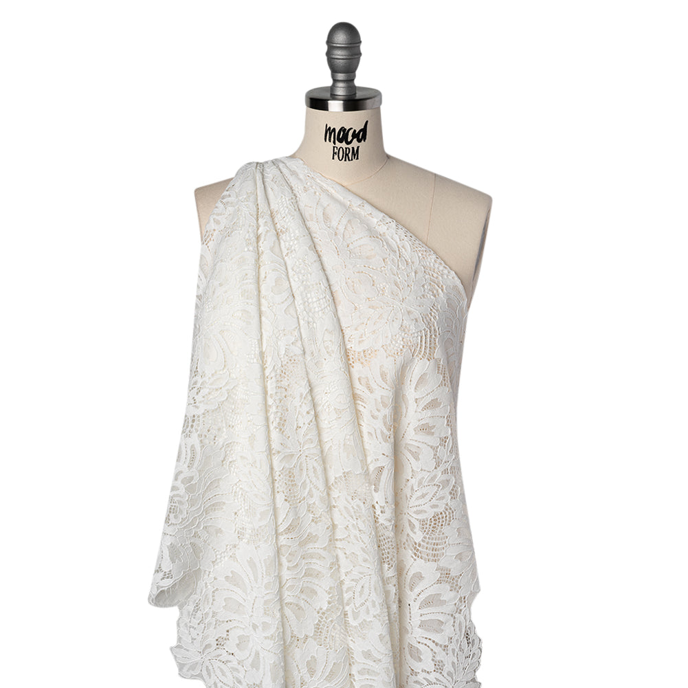 Corded Lace with Finished Scalloped Edges - Ivory Bold Florals