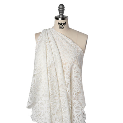 Corded Lace with Finished Scalloped Edges - Ivory Bold Florals