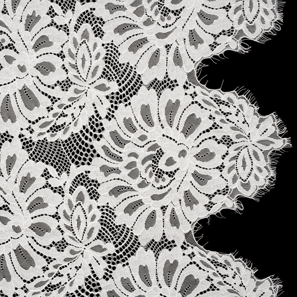 Corded Lace with Finished Scalloped Edges - Ivory Bold Florals