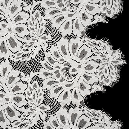 Corded Lace with Finished Scalloped Edges - Ivory Bold Florals
