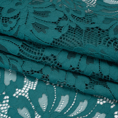 Corded Lace with Finished Scalloped Edges - Teal Bold Florals