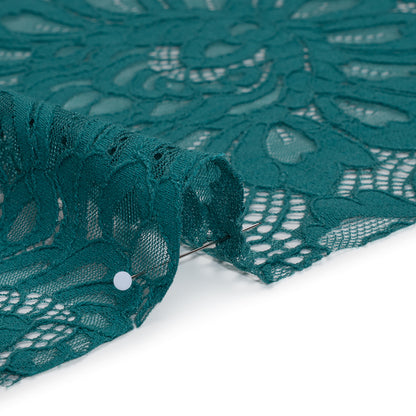 Corded Lace with Finished Scalloped Edges - Teal Bold Florals