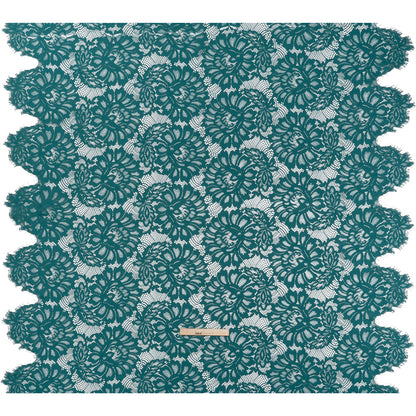 Corded Lace with Finished Scalloped Edges - Teal Bold Florals