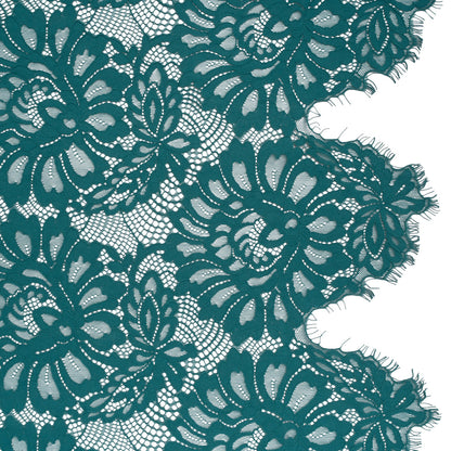 Corded Lace with Finished Scalloped Edges - Teal Bold Florals