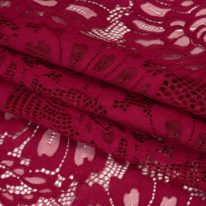 Corded Lace with Finished Scalloped Edges - Burgundy Bold Florals Folded