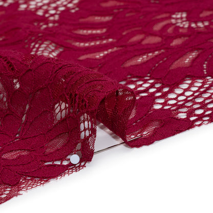Corded Lace with Finished Scalloped Edges - Burgundy Bold Florals Detail