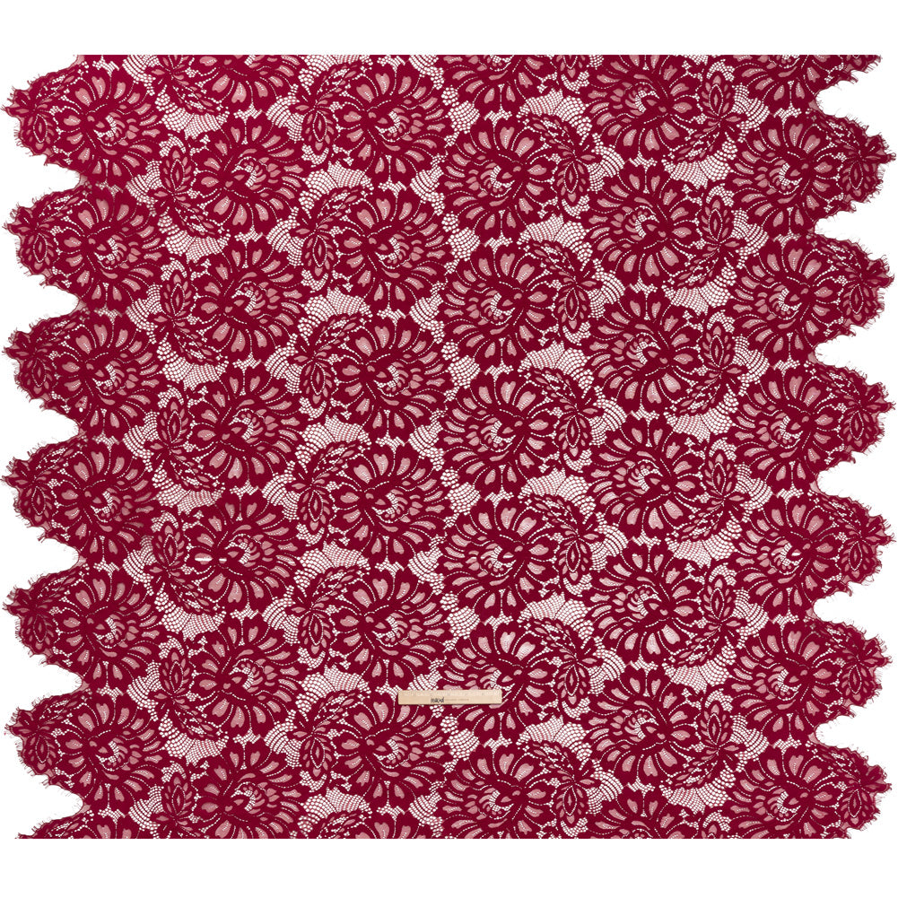 Corded Lace with Finished Scalloped Edges - Burgundy Bold Florals Full