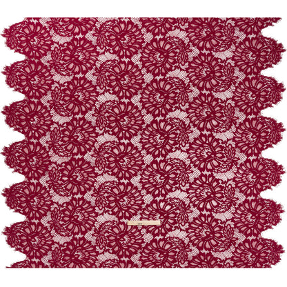 Corded Lace with Finished Scalloped Edges - Burgundy Bold Florals Full