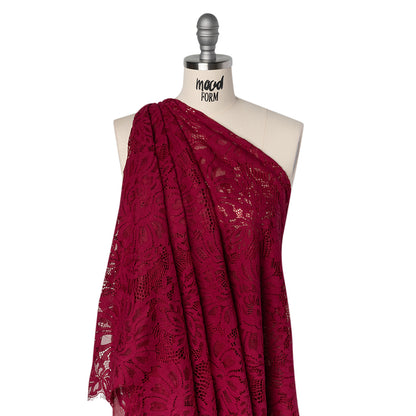 Corded Lace with Finished Scalloped Edges - Burgundy Bold Florals Drape