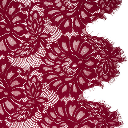 Corded Lace with Finished Scalloped Edges - Burgundy Bold Florals