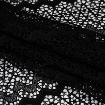 Corded Lace with Eyelash Fringe Edges - Black Zig Zag Stripes