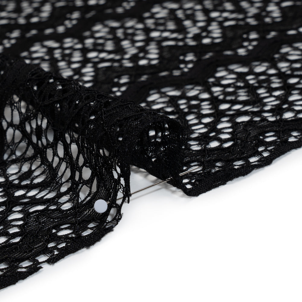 Corded Lace with Eyelash Fringe Edges - Black Zig Zag Stripes - Detail
