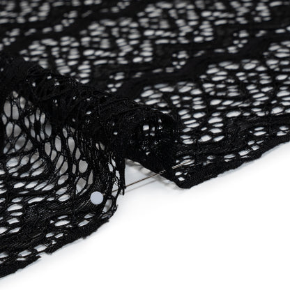 Corded Lace with Eyelash Fringe Edges - Black Zig Zag Stripes
