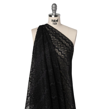 Corded Lace with Eyelash Fringe Edges - Black Zig Zag Stripes