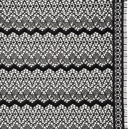 Corded Lace with Eyelash Fringe Edges - Black Zig Zag Stripes