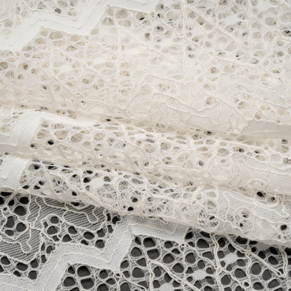 Corded Lace with Eyelash Fringe Edges - Ivory Zig Zag Stripes