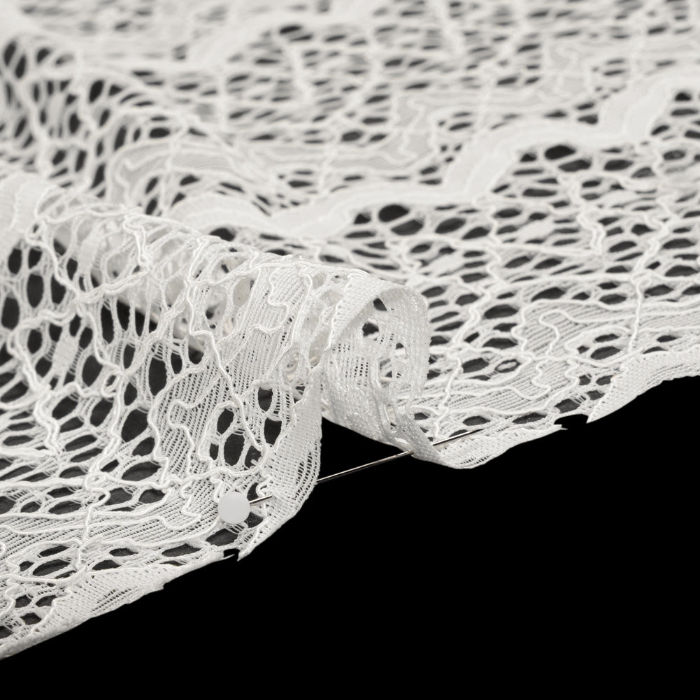 Corded Lace with Eyelash Fringe Edges - Ivory Zig Zag Stripes - Detail