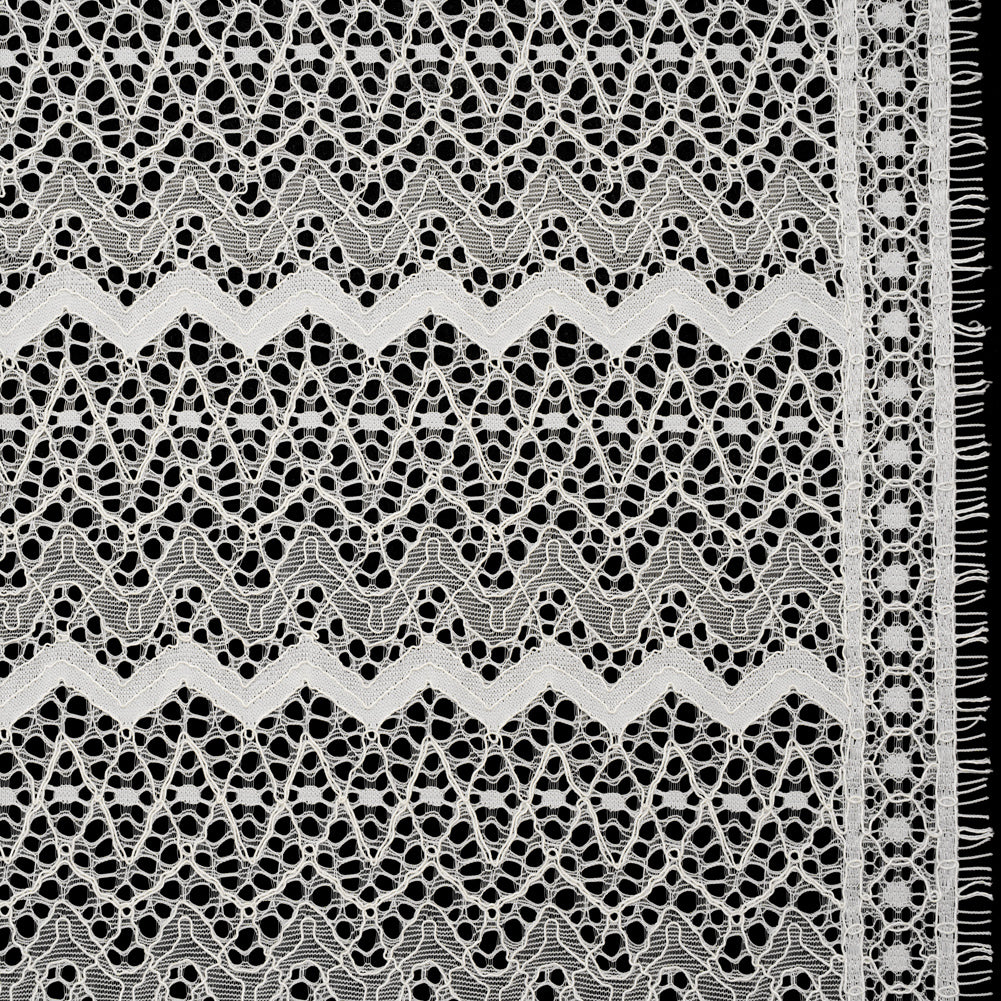 Corded Lace with Eyelash Fringe Edges - Ivory Zig Zag Stripes