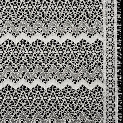 Corded Lace with Eyelash Fringe Edges - Ivory Zig Zag Stripes
