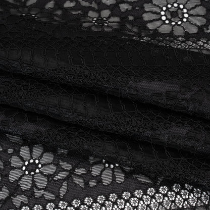 Corded Lace with Eyelash Fringe Edges - Black Floral and Geometric Stripes