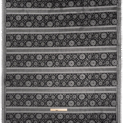 Corded Lace with Eyelash Fringe Edges - Black Floral and Geometric Stripes