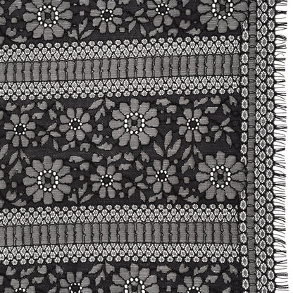 Corded Lace with Eyelash Fringe Edges - Black Floral and Geometric Stripes