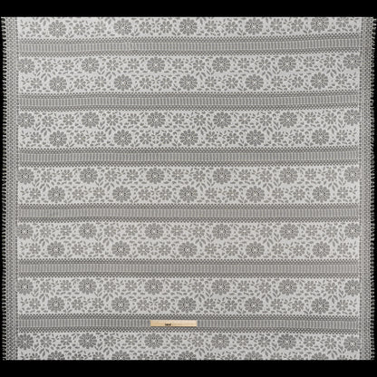 Corded Lace with Eyelash Fringe Edges - Ivory Floral and Geometric Stripes Full